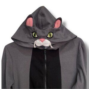 Xhilaration Gray Cat Hooded Plush Fleece One-Piece Pajama Costume Women’s Small